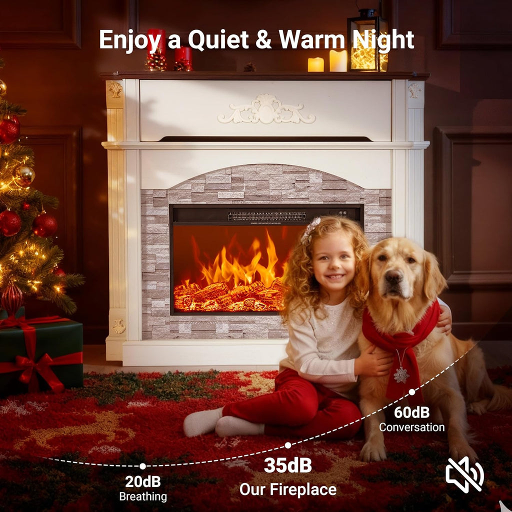 51" Electric Fireplace with Mantel, 45" Tall Carved Farmhouse Entertainment Center TV Stand with Storage Cubby and