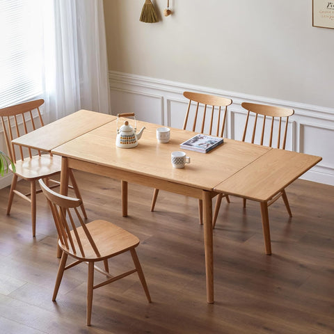 49.21’’-76.77’’ Extendable Dining Room Table for 6-10 Person, 100% Solid Wood Oak Dinner Kitchen Table, Mid Century