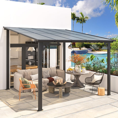 10’ x 10’ Gazebo, Wall Mounted Gazebos Pergola on Clearance, Outdoor Patio Lean to Gazebo Awnings for Deck, Porch, Backyard and More