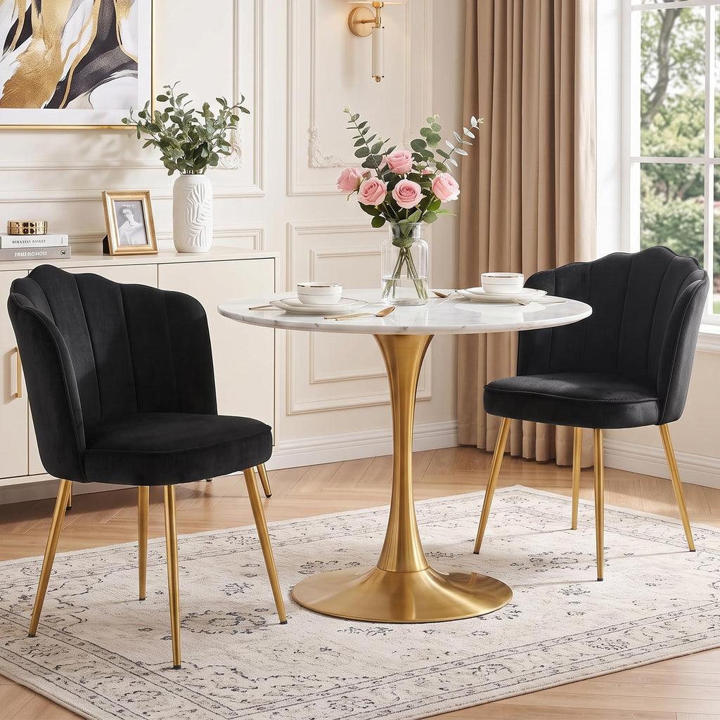 Velvet Dining Chairs Set of 2, Modern Upholstered Kitchen Chairs with Thick Cushions, Curved Padded Backrest and