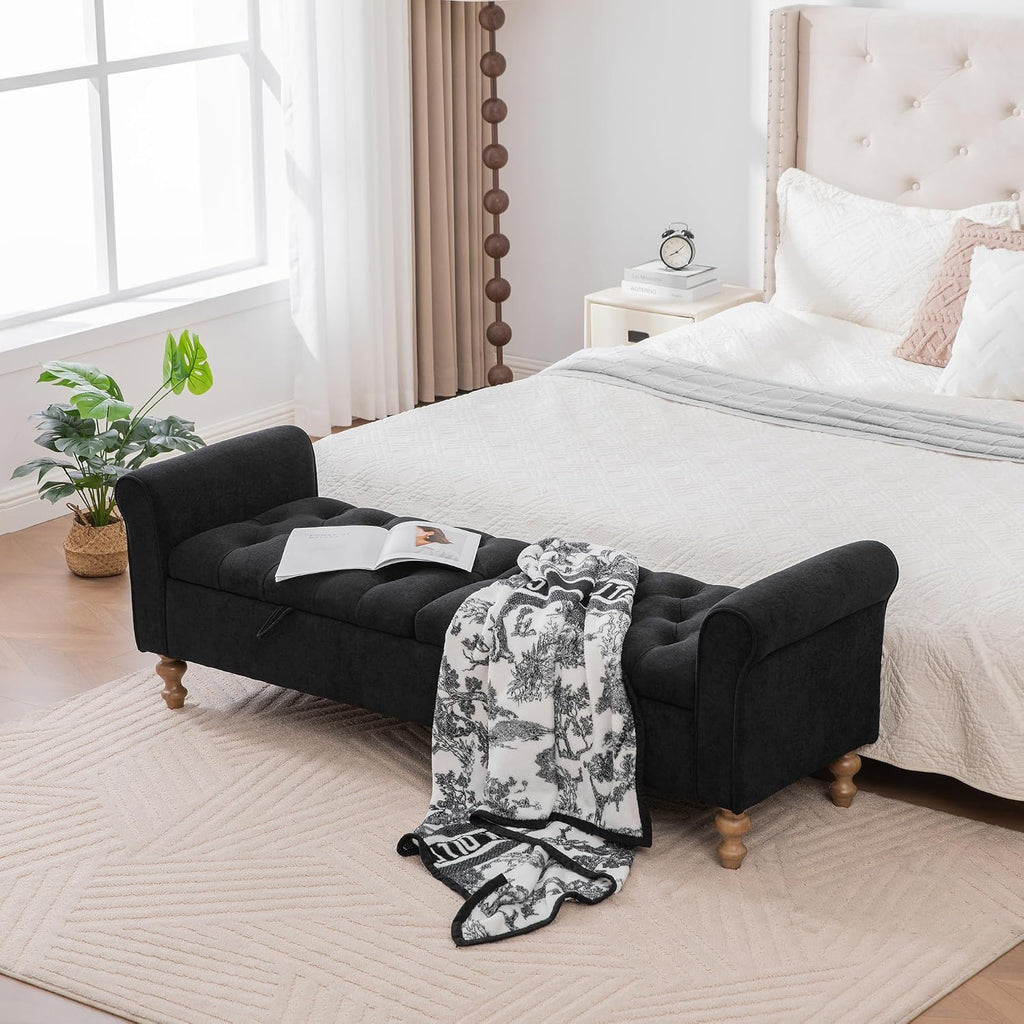 65.7" End of Bed Storage Bench King Size Entryway, Black | Ottoman with storage , tufted upholstered ottoman bench
