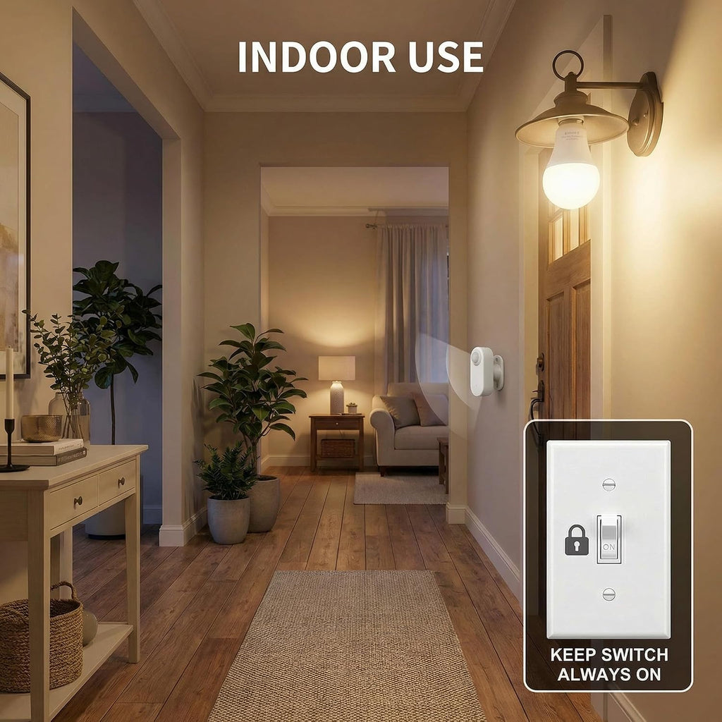 Detached Motion Sensor Light Bulb, Split Design 60W Equivalent A19 E26 LED Bulb, 6000K Daylight White, Wall-Mount