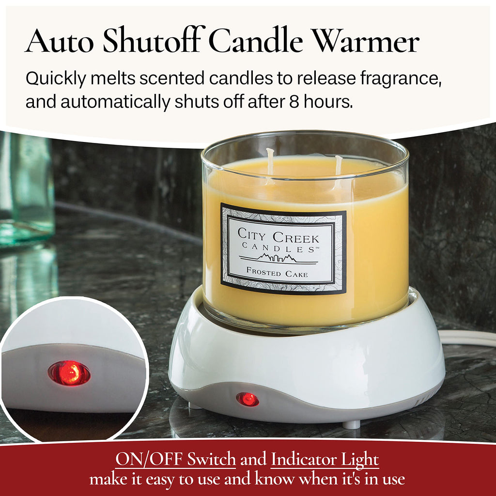Auto Shutoff Candle Warmer Plate (White, Plug-in) - Modern Candle Wax Warmer with 8-Hour Timer