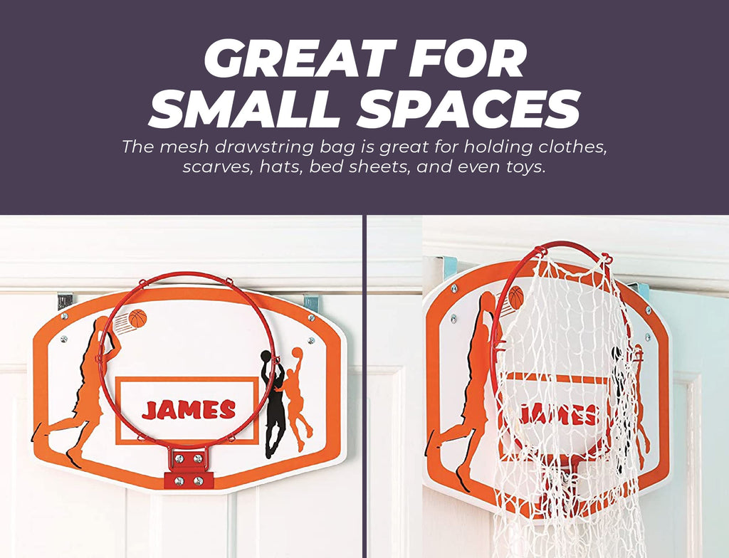Over the Door Basketball Laundry Hamper - Space Saving Hanging Hamper with Metal Ring, Backboard, Drawstring Bag