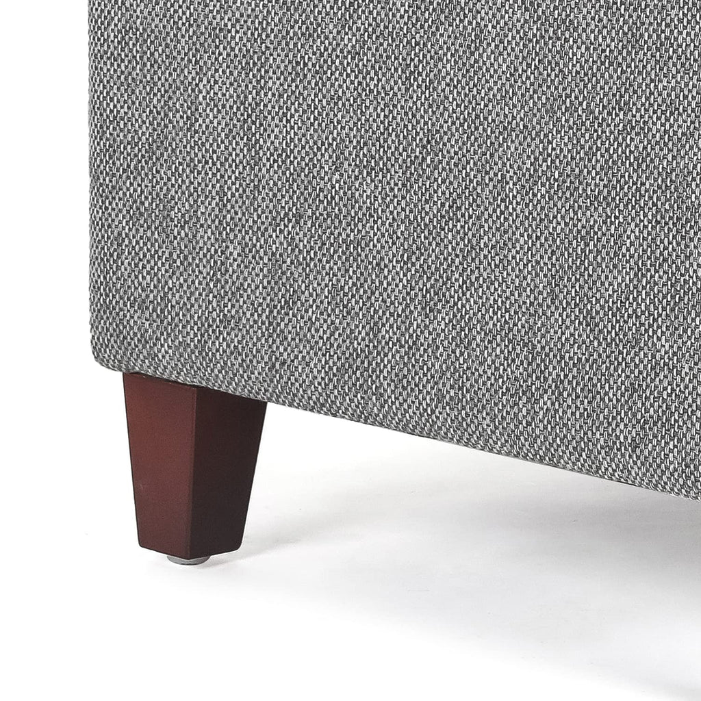17 Inch Square Linen Storage Ottoman, Small Upholstered Footrest Stool with Hinged Lid and Wood Legs, Modern Accent