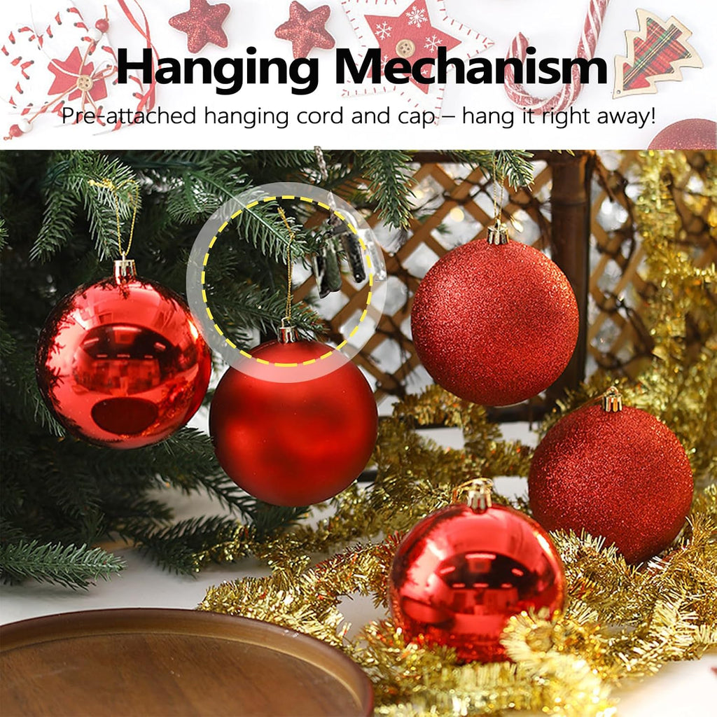 4cm/1.57" Shatterproof Christmas Balls Ornaments, Pre-Strung Hanging Xmas Tree Decorations, 3 Styles Holiday - Set of 24