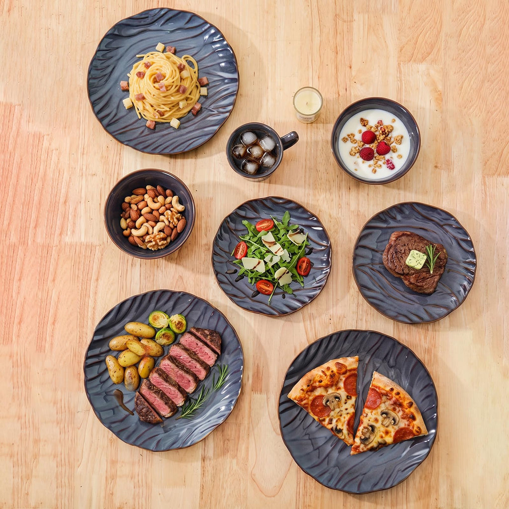 Ceramic Dinnerware Sets for 4, 16pcs Plates and Bowls Sets, Reactive Glaze Ceramic Dish Set, Scratch Resistant