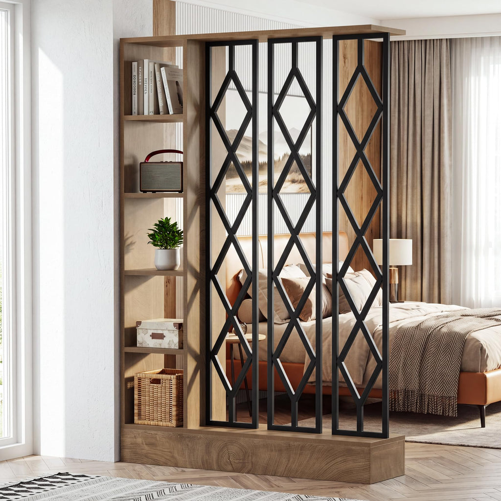 70.87" Tall Wall Room Divider with 5-Tier Storage Shelves