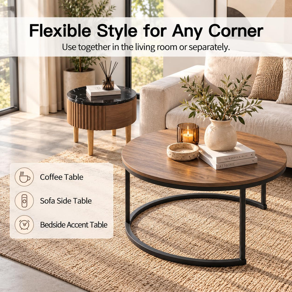 23.6" Nesting Coffee Set of 2, Fluted Storage Coffee