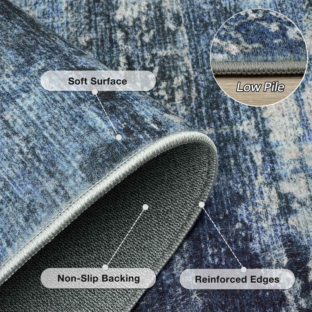 Area Rugs Blue Rug Washable Bedroom Abstract Carpet