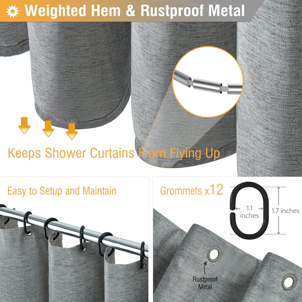 Extra Long Linen Textured Waterproof, 72x96, Grey/Gray