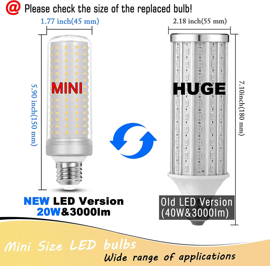 E26 20W LED Corn Bulbs 3000lm 200W Equivalent 4000K Natural White, 2 Pack