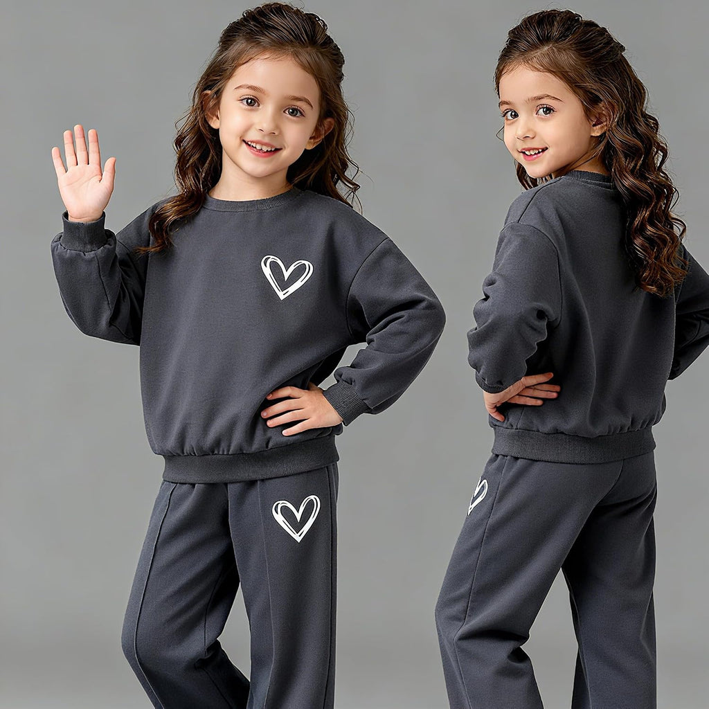 Clothes Tracksuit Set Sweatshirt & Wide Leg Pants with Heart Print Casual Outfit