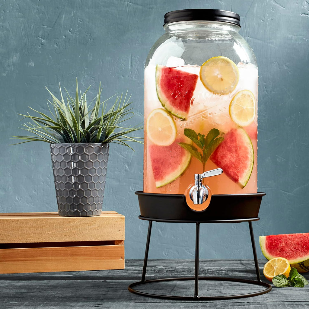 3 Gallon Glass Beverage Drink Dispenser with Leakproof Spigot and Metal Stand