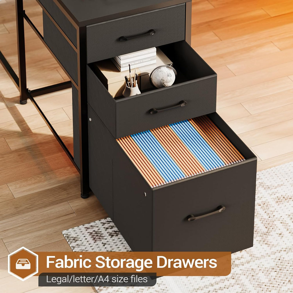 64.5" Reversible L Shaped Gaming Desk with Storage Drawers, Shelves | U Shaped Corner Computer Desk with 3 Fabric