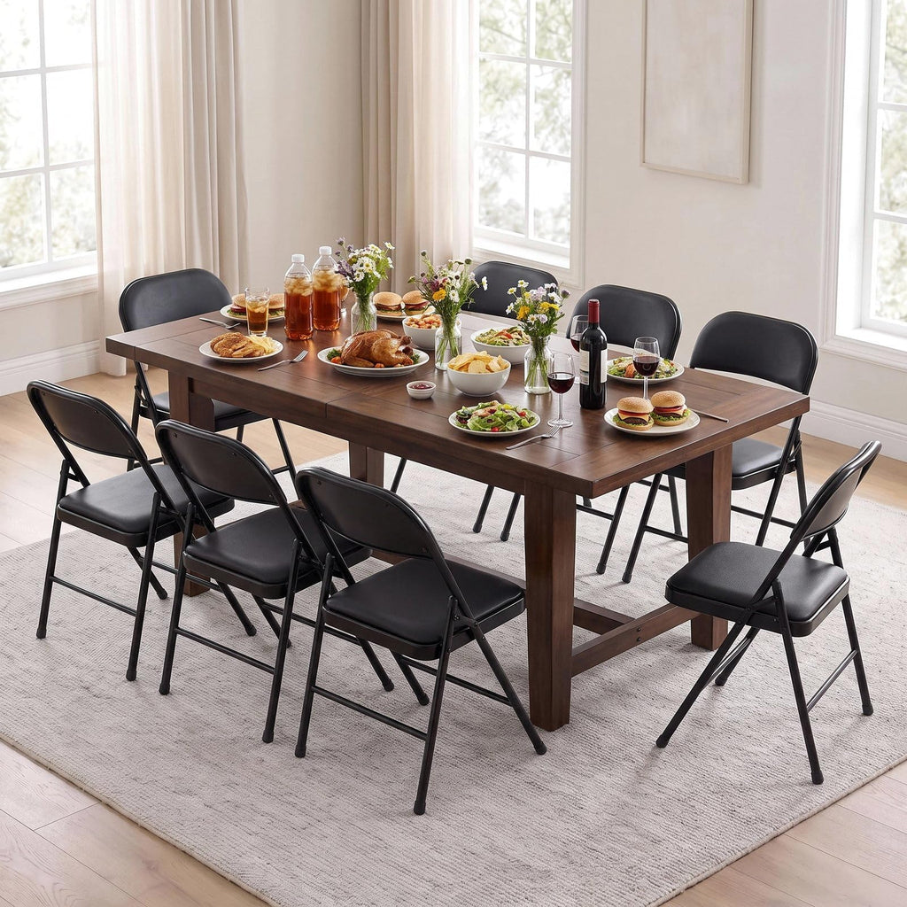 8 Pack Leather Padded Folding Chair w/Reinforced Metal Frame, Black