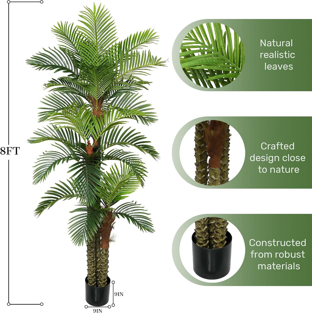 Palm Tree 8FT Tall Large Faux Trees with Realistic Leaves, Fake Floor Potted Artificial Plants Living Room Decor