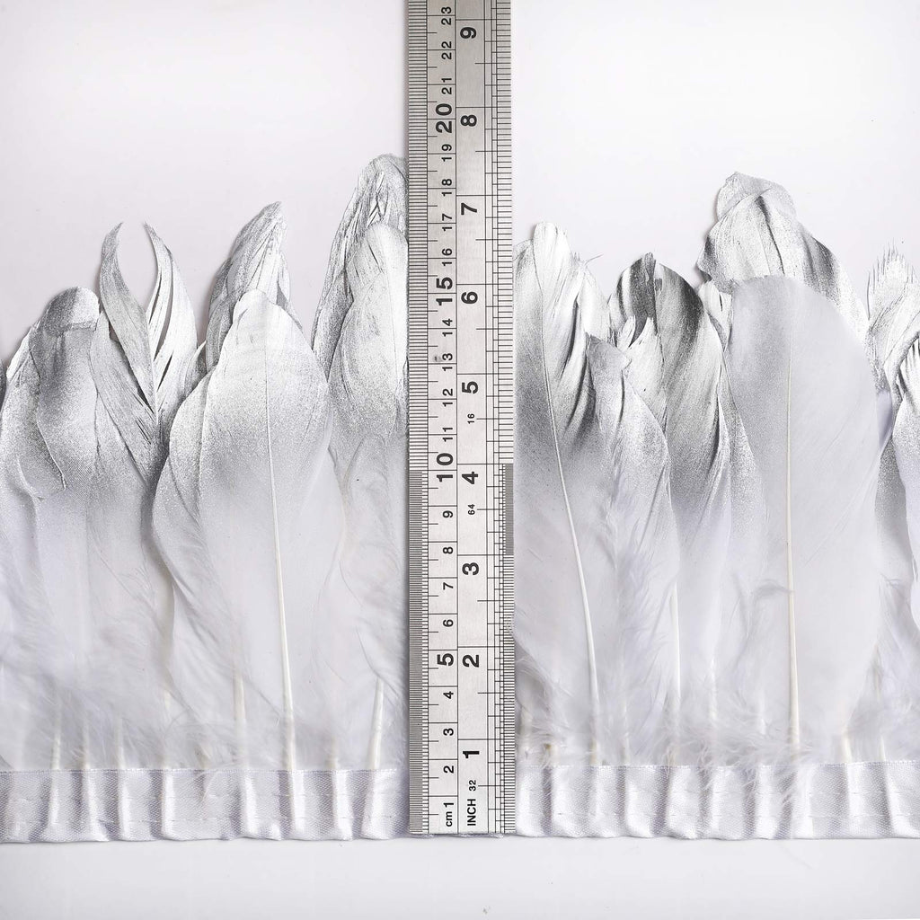 Duck Goose Feather Trim Fringe 2 Yards (Silver&White)