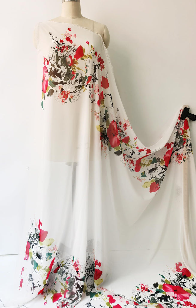 58 Inches Flower Positional Print Chiffon Fabric Fashion Sewing Material