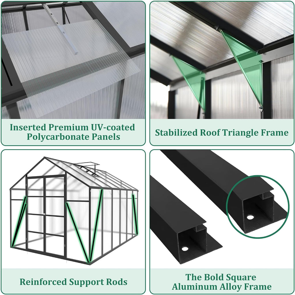86" H Extra Tall Polycarbonate Greenhouse Kit for Outdoor Backyard Garden, Heavy Duty Aluminum Frame Plant Green