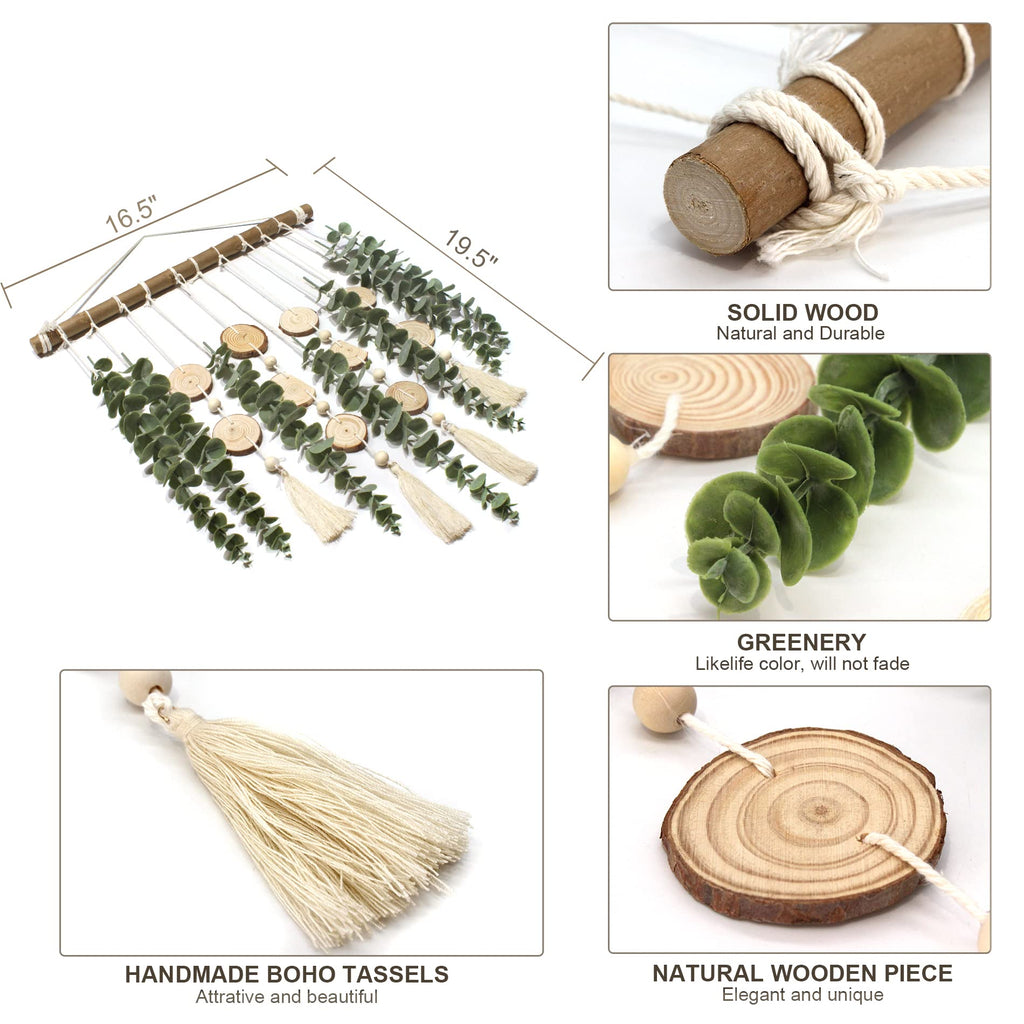 Artificial Eucalyptus Wall Decor Fake Greenery Leaves Stems Wall Hanging Plants on 16.5 inch Wooden Stick Boho Rustic