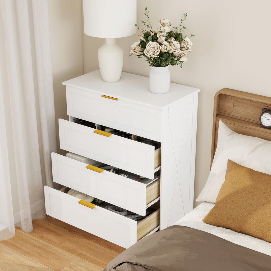 White 4 Drawer, Modern Chest of Drawers