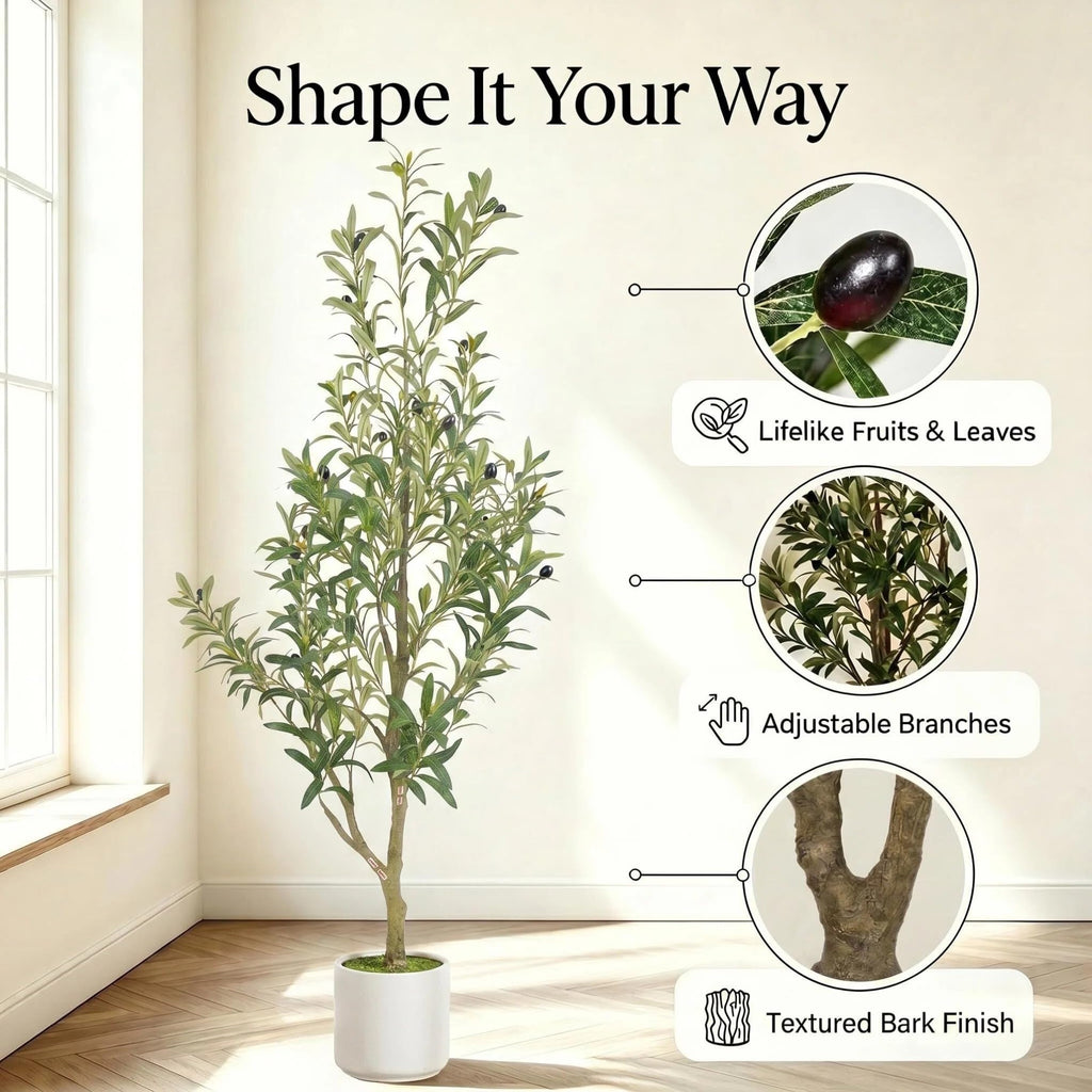 Faux Olive Tree, 5FT Artificial Olive Trees with Lifelike Olive Branches and Fruits, Fake Floor Plants with Pot for