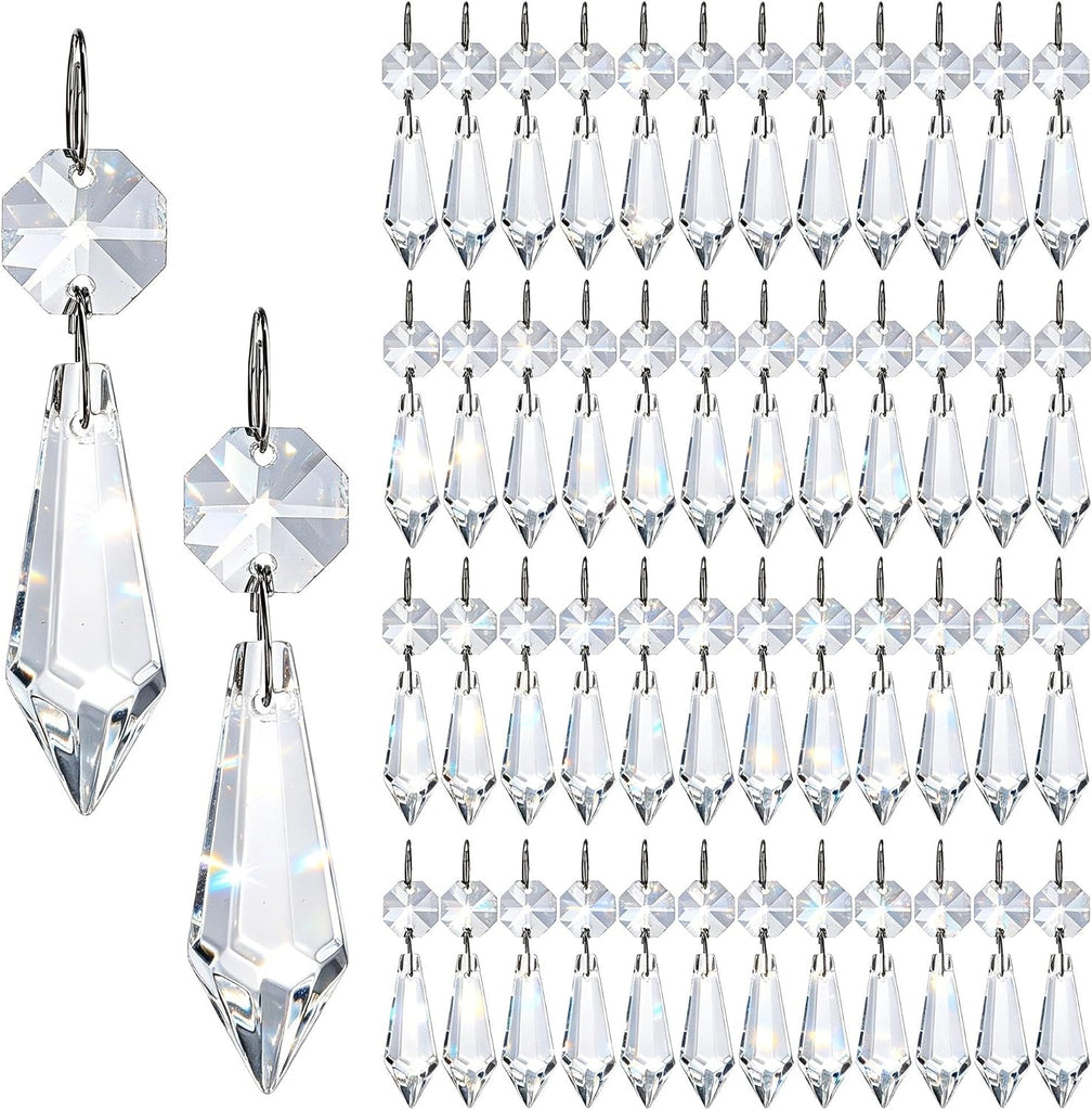 50Pack Clear Crystal Icicle Prism 2.4'' Glass Chandelier Crystals Pendant - Loose Beads Suncatcher for
