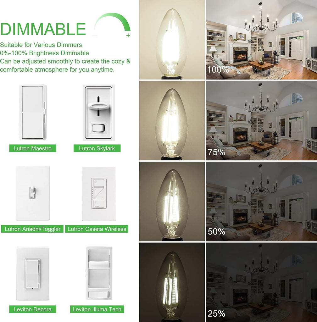 E12 LED Light Bulb Candelabra 60W Equivalent 4000K Natural White