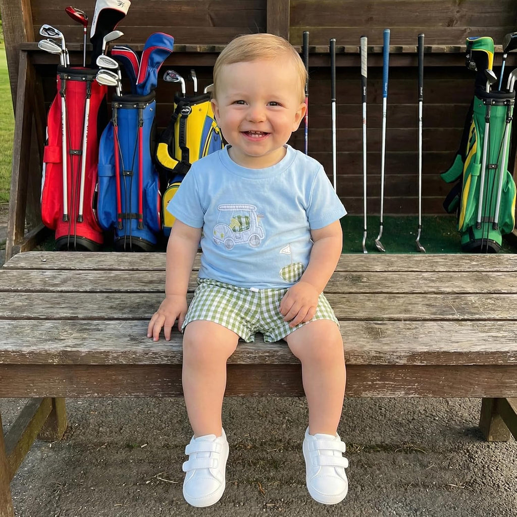 Toddler Boy Summer Outfits Golf Baby Boy Short Sleeves T-Shirt Plaid Shorts Set Infant Newborn Boy Clothes Set