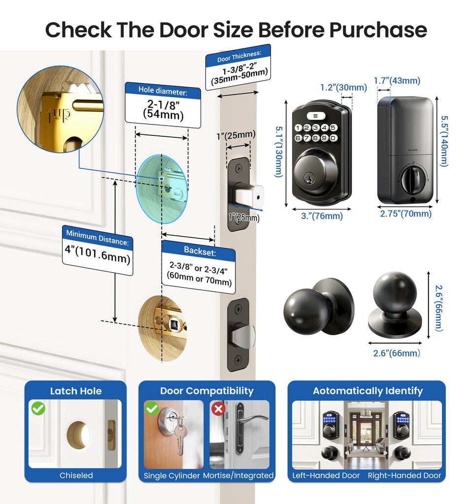 Keyless Entry Deadbolt Door Lock with Knobs, Matte Black