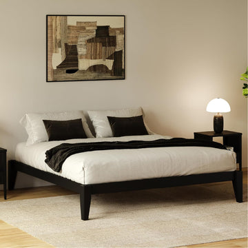 Japanese Joinery Bed Frame, Solid Wood (Midnight Charcoal)
