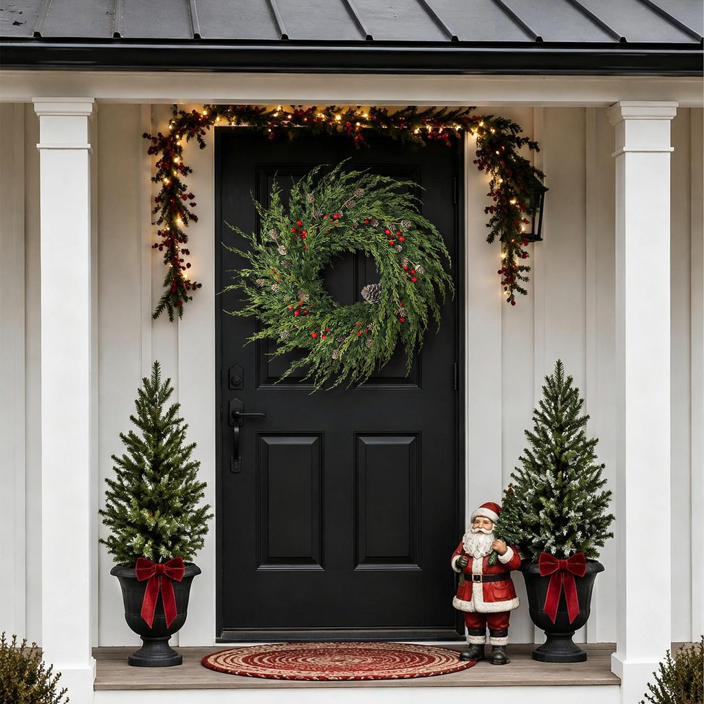 24" Artificial Christmas Cedar Wreath with Berry for Front Door Decoration