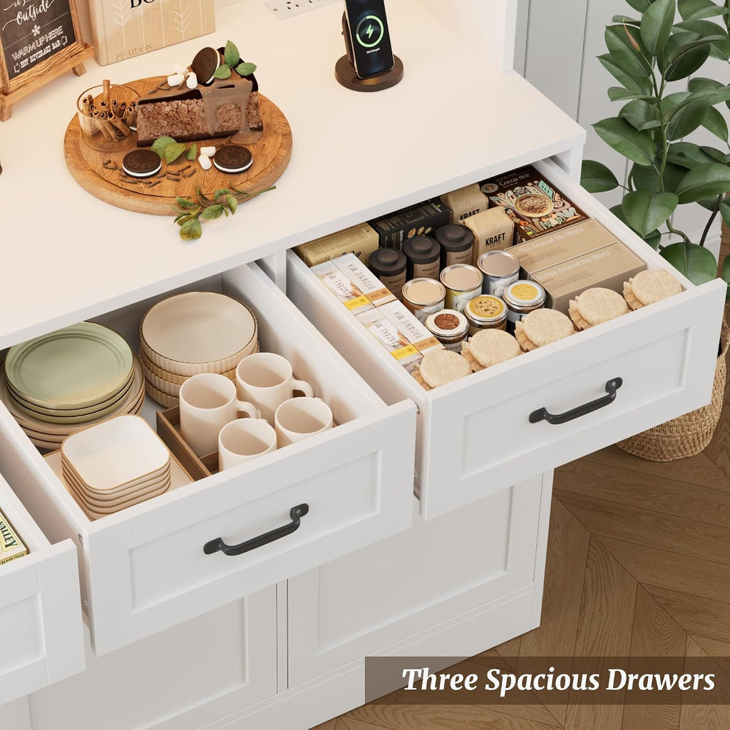 Kitchen Pantry Storage Cabinet, Tall Kitchen Hutch Cabinet, White | 47"W Food Pantry Cabinet with Smart LED /