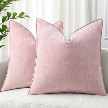 Chenille Blush Pink Velvet Throw Pillow Covers 24x24 Set of 2