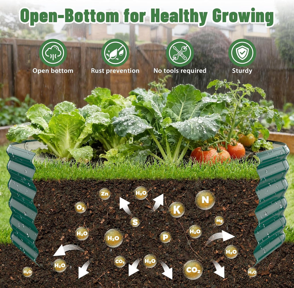 48" Diagonal,17" Tall Steel Hexagon Raised Garden Bed/ Planter Box Green | 4FT X 1.5FT,Butterfly Nut and Tool