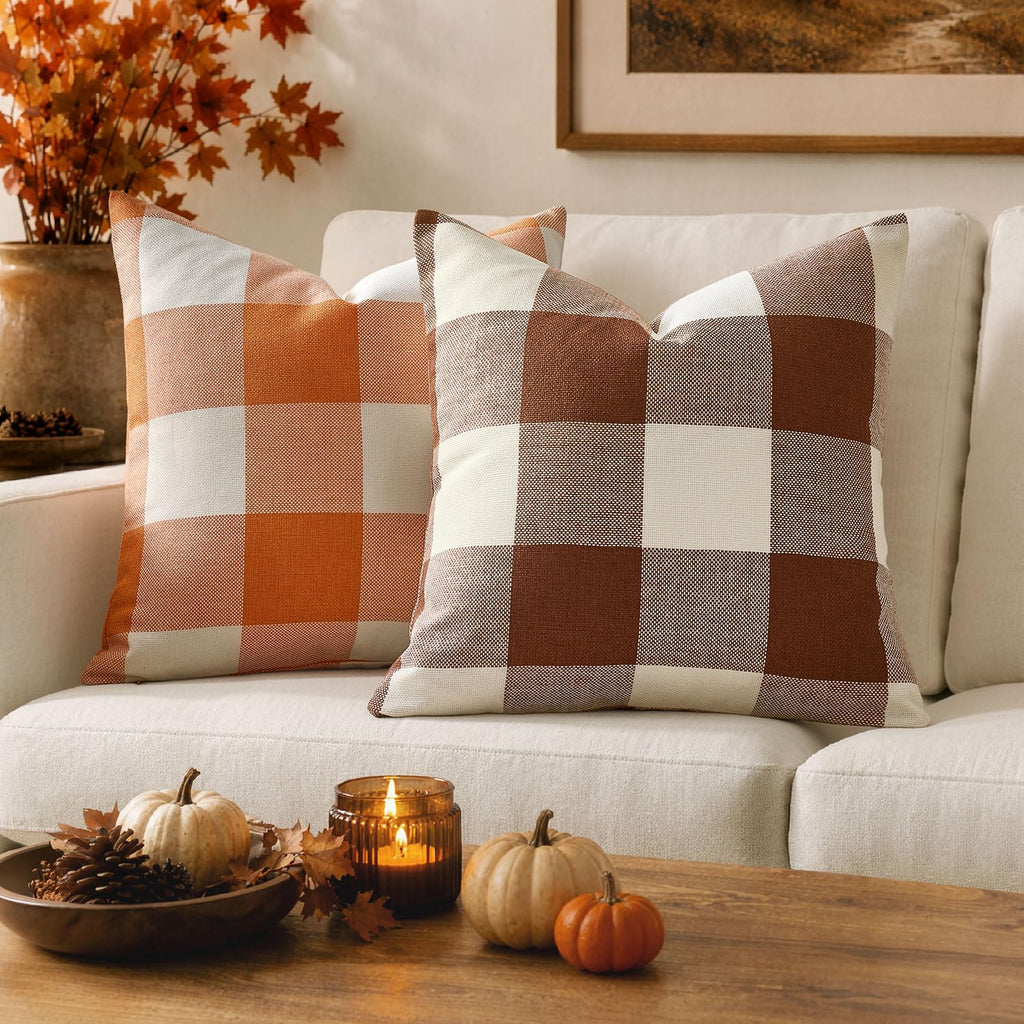 Christmas Plaid Pillow Covers Christmas Decor 18x18 Brown