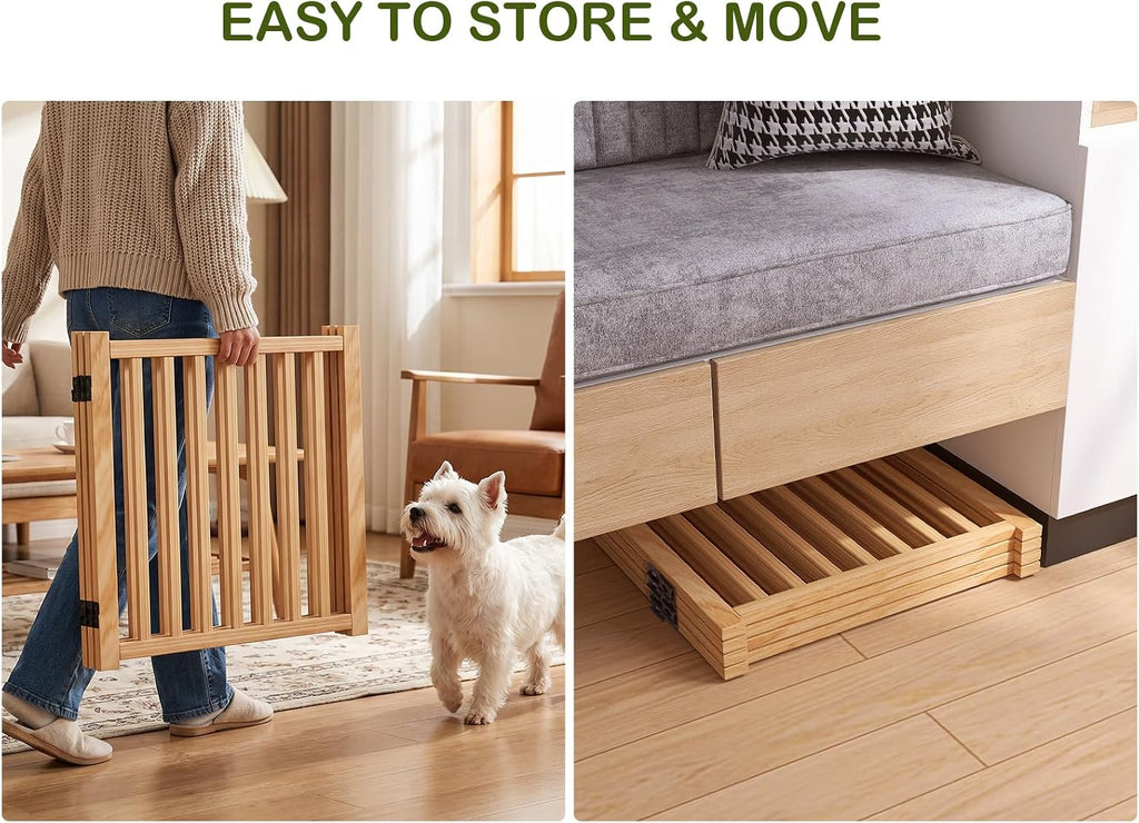 Wooden Freestanding Dog Gate Indoor - 16.9" H 4 Panels