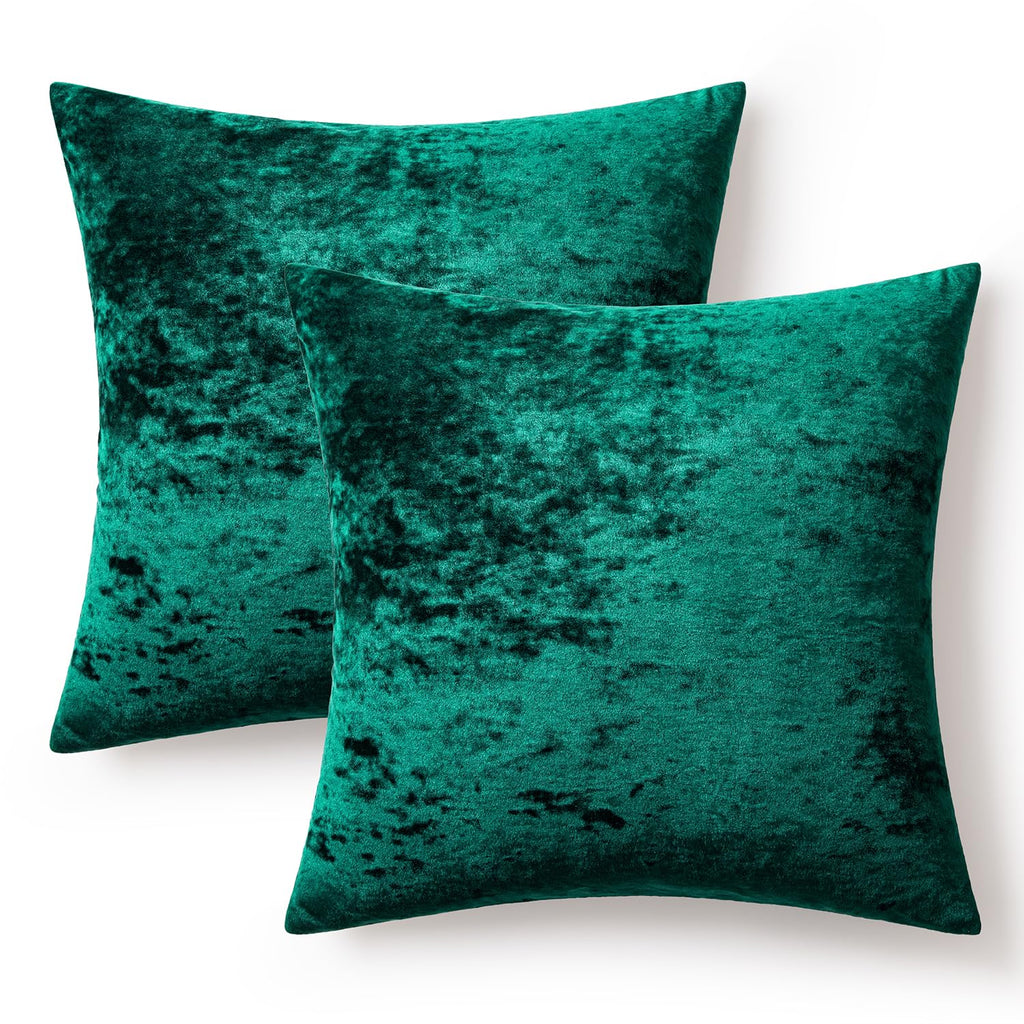 Velvet Throw Pillow Covers Emerald Green 20x20 inch Set of 2