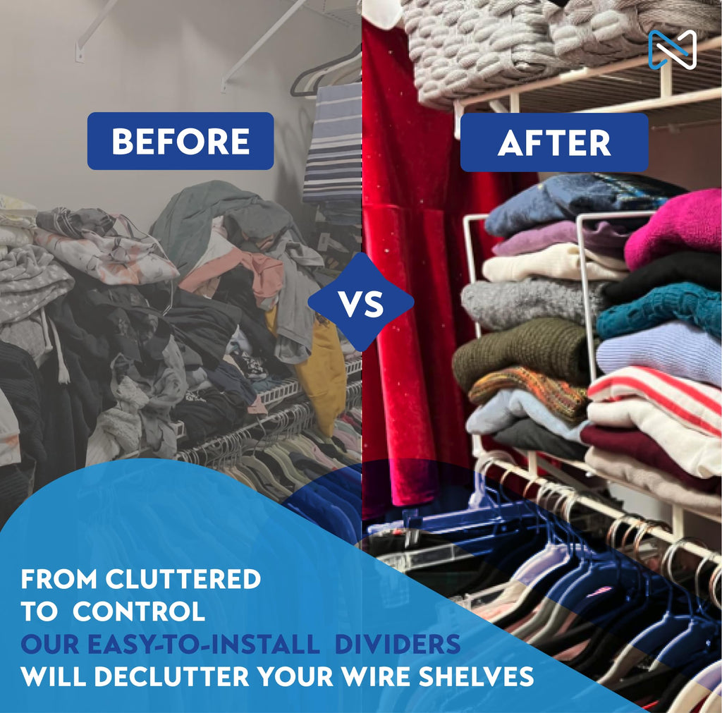White Wire Shelf Dividers for Closet Organization - 12-Pack - Sturdy and Easy Set-Up Closet Shelf Dividers with Bonus