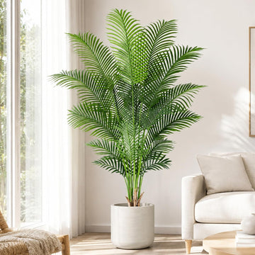 Artificial Palm Tree 6ft Tall Fake Palm Tree Indoor Decor with 18 Leaves and Real Bark Design Faux Tropical Areca