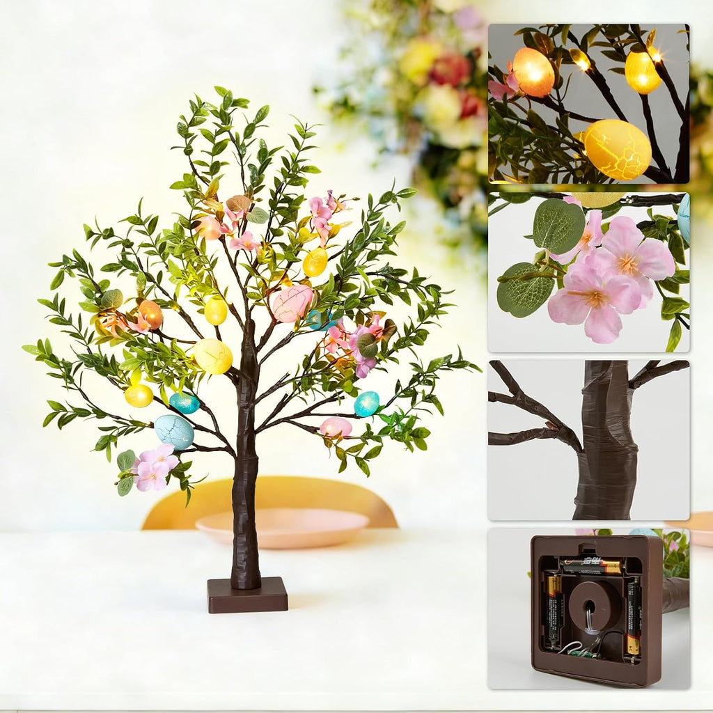 Easter Decoration Set, 27-inch Easters Egg Tree with LED Lights - Set of 2