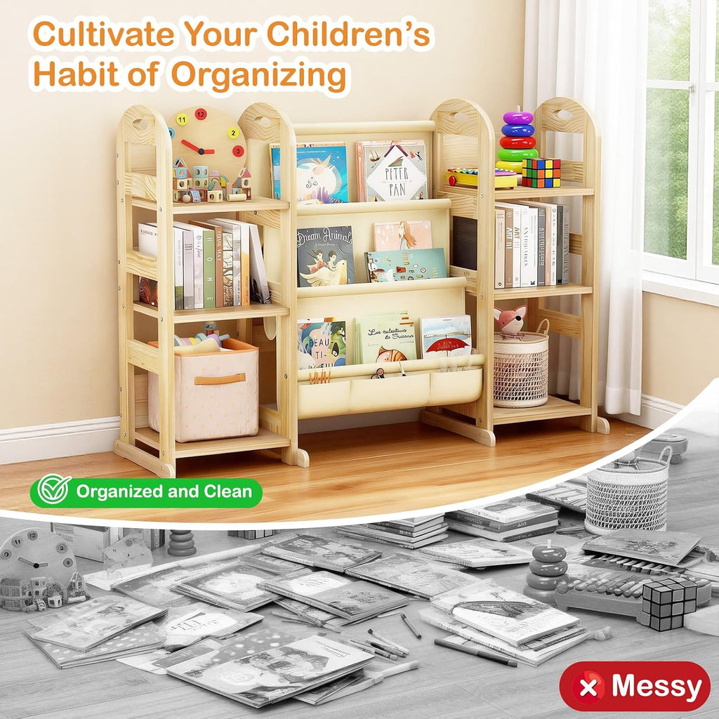 Kids Bookshelf and Toy Storage Organizer, Wood Book Shelf for Kids Rooms | Book Rack for Kids Room, Nursery