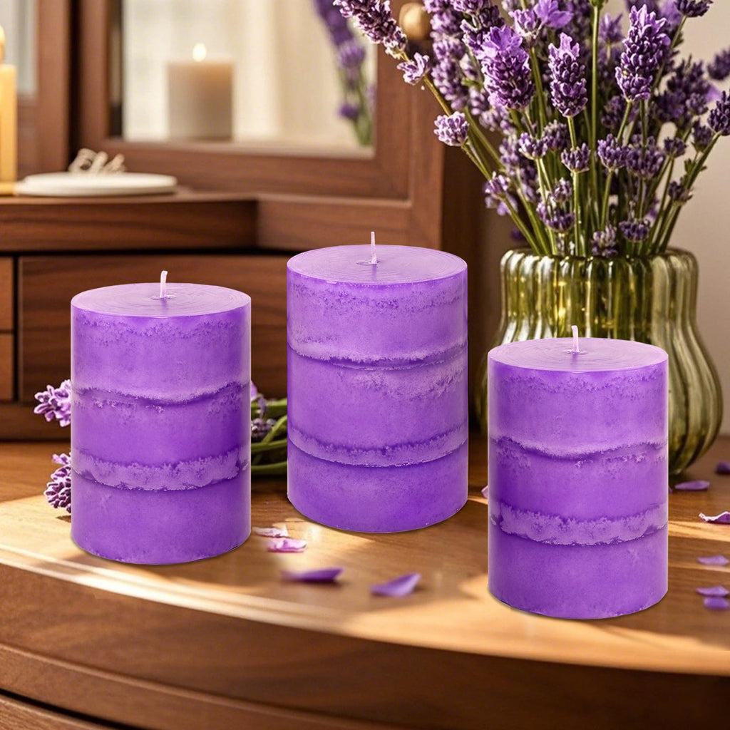Dark Purple Pillar Candles Lavender Scented Decorative Aesthetic Long Clean Burning Fragrance Candle for Wedding