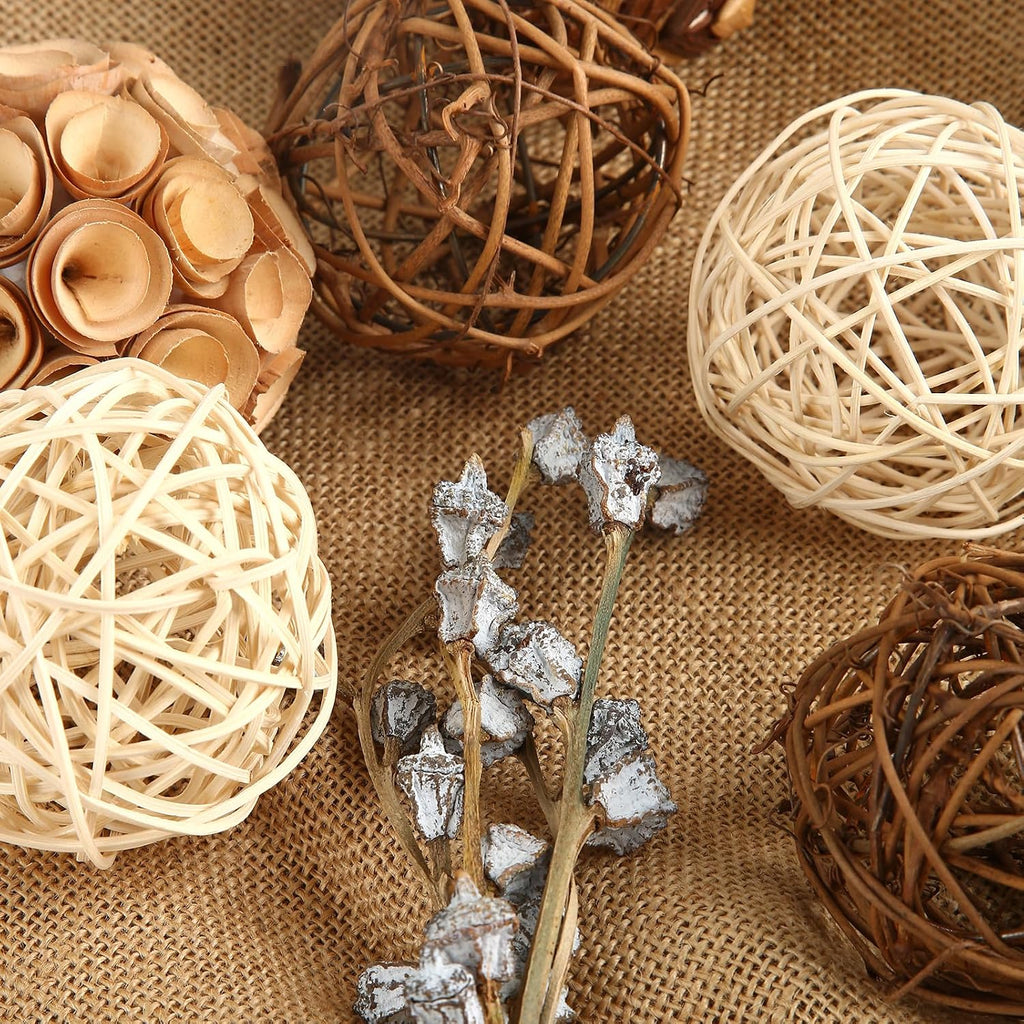 Decorative Bowl & Vase Filler Balls Decor PCS Natural Tone Rattan Wicker Balls Centerpieces Decoration - Set of 6