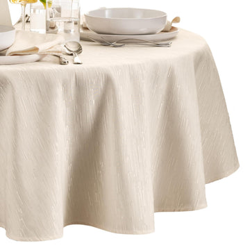 Continental Solid Texture Water Resistant Tablecloth, Ivory - 70" W x 70" L Round