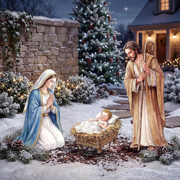 3 Pcs Metal Christmas Outdoor Nativity Scene Set, 54.3 Inch