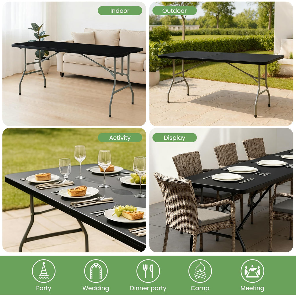 5 Pack 6FT Black Plastic Folding Tables, Fold-in-Half