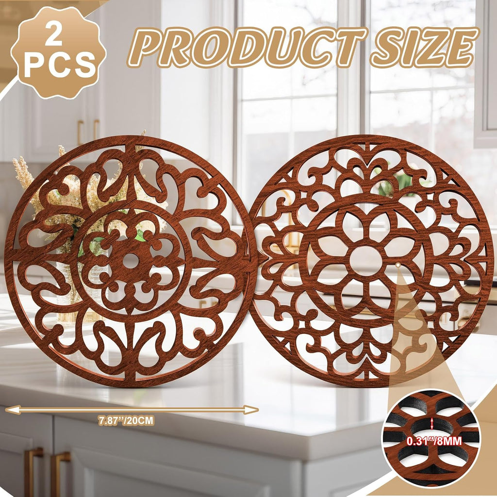 Bamboo Trivet Mat for Hot Dishes, 7.9 Inches Round Pot Holders Non Slip Coaster for Hot Dishes Pot Bowl Teapot - Set of 2
