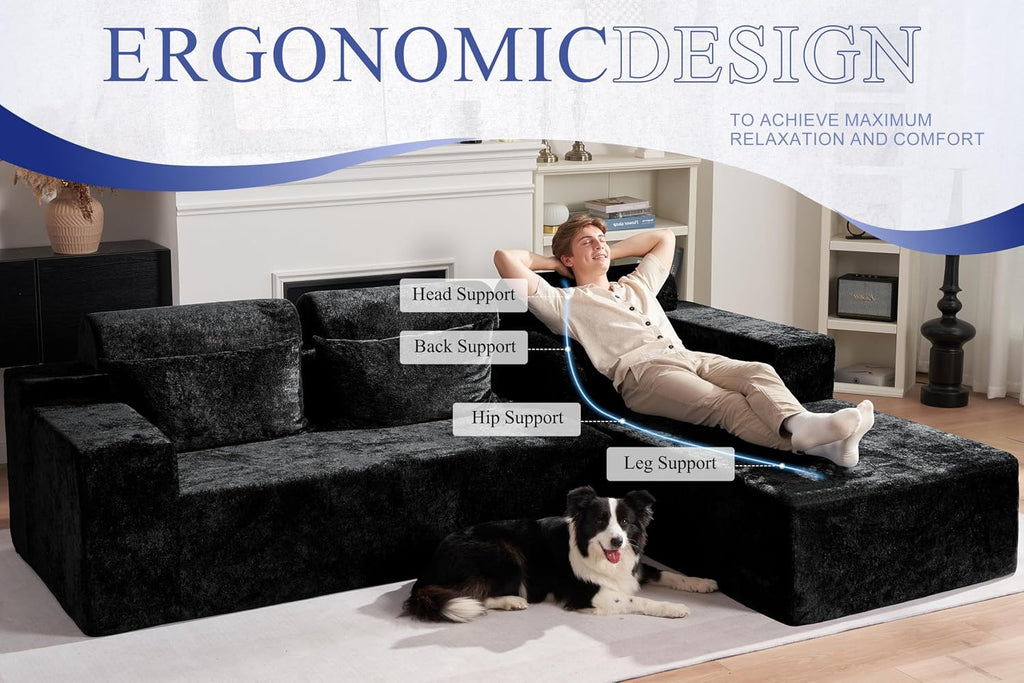 105" L-Shape Modular Sectional Sofa Couch ,No Assembly Required,Modular Comfy Sofa with Deep Seat Bedroom,Luxury